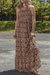 Botanical Print Shirred Bodice Tiered Flowy A-Line Maxi Dress